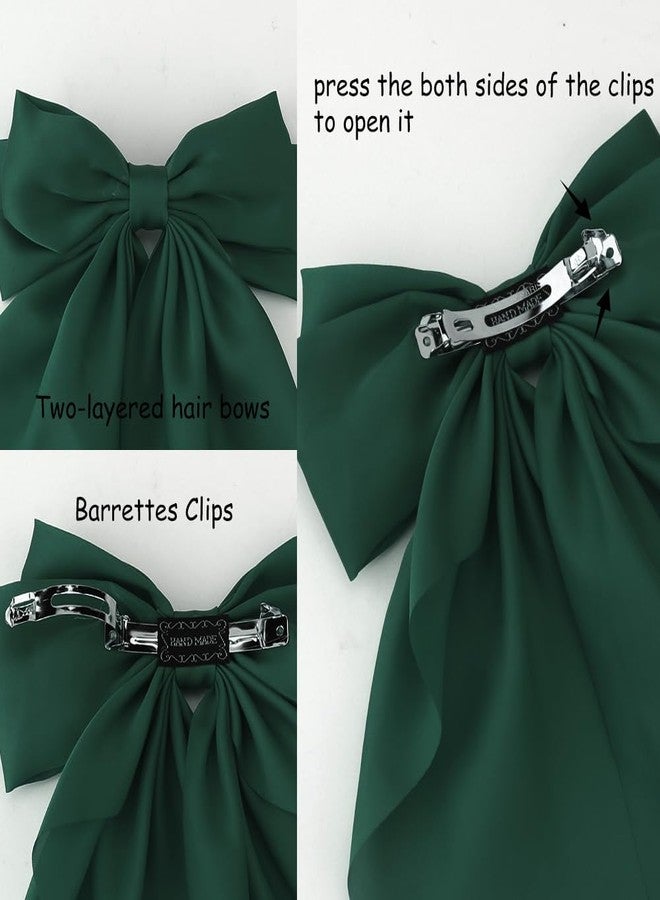 SuPoo 4pcs Small Hair Bow Clips for Women Girls Green Silky Satin Hair Ribbon Large Bows for Hair Different Sizes Bowknot Alligator Clips Hair Bow Barrettes Oversized Long-tail Aesthetic Hair Accessories - Image 5